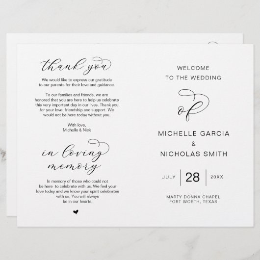 Nouveau M. et Mme, Programmes de mariage pliables (Devant / Derrière)