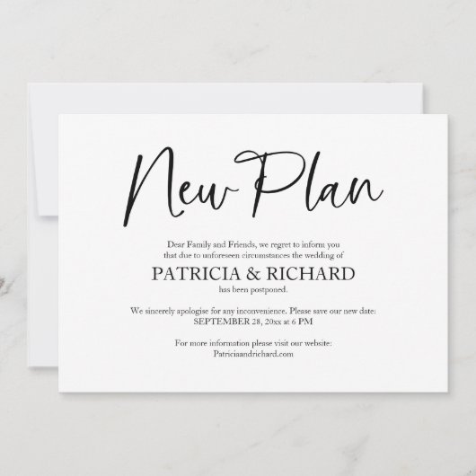 Nouveau Mariage de plan Faire-part reporté (Devant)