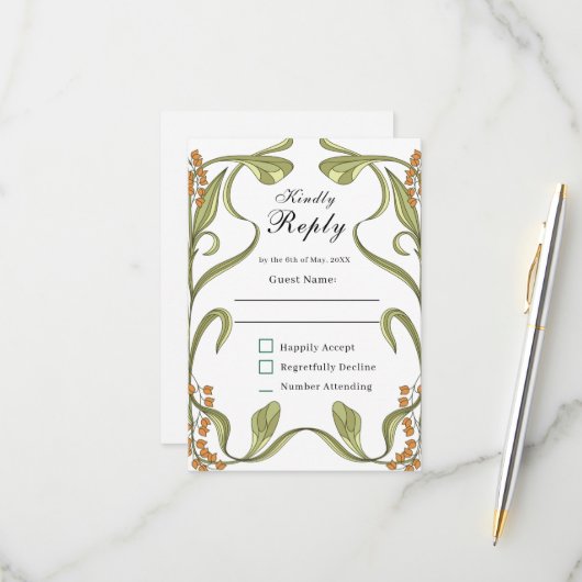 Nouveau Mariage Fleurs RSVP (Devant/Arrière en situation)