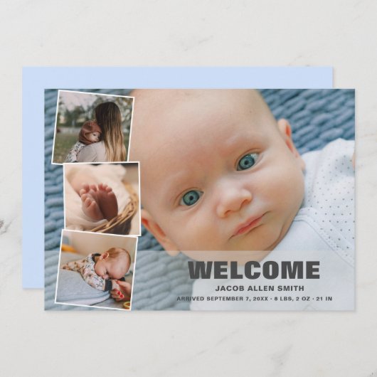 Nouveau-né Baby 4 Photo Collage Faire-part de nais (Devant / Derrière)