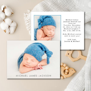 Nouveau-né Baby Boy Photo carte Faire-part plat