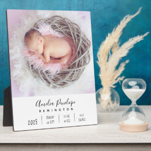 Nouveau-né Baby Girl Birth Stats Photo Plaque