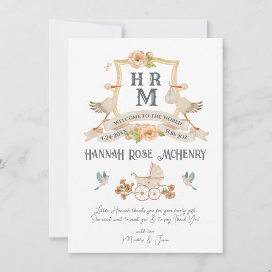 Nouveau-né Faire-part de naissance Monogramme Stor (Devant)