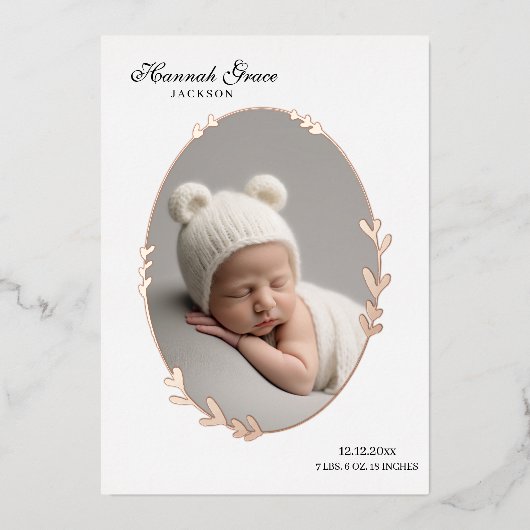 Nouveau-né Photo Scripty Oval Foil Faire-part de n (Recto)