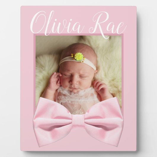 Nouveau né Pink Bow Baby Plaque photo (Devant)