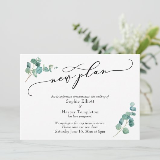 Nouveau plan Eucalyptus reporté Faire-part Mariage (Debout devant)