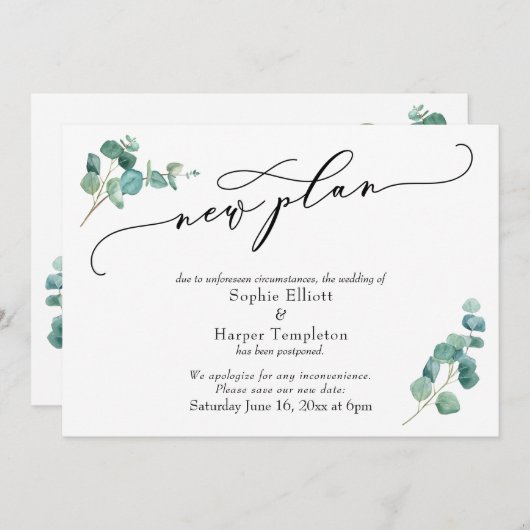 Nouveau plan Eucalyptus reporté Faire-part Mariage (Devant / Derrière)
