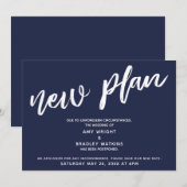 Nouveau plan Mariage reporté Faire-part bleu marin (Devant / Derrière)