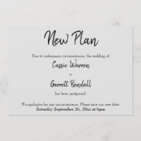 "Nouveau plan" Mariage reporté noir sur gris carte