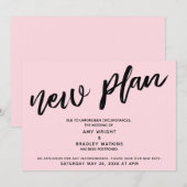 Nouveau plan report de mariage carte rose pastel (Devant / Derrière)