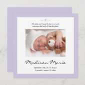 Nouveau poème bébé Faire-part de naissance pourpre (Devant / Derrière)