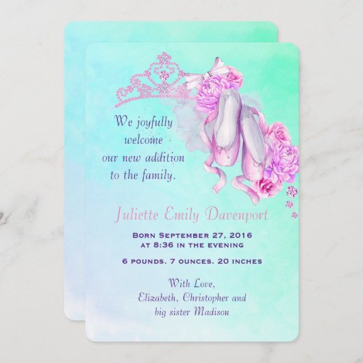 Nouveau thème Baby Faire-part de naissance Ballet (Devant / Derrière)