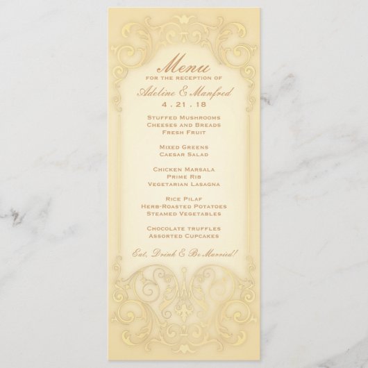 Nouveau Victorien : Pale Gold Fancy Menu Mariage (Devant)