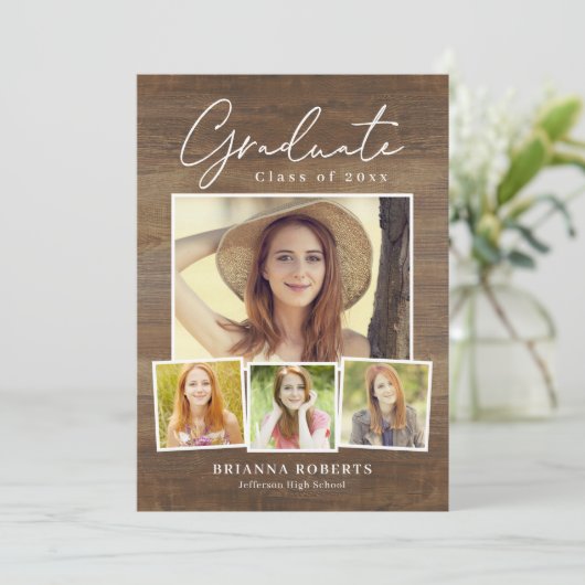 Nouveau Voyage Rustique Graduation Invitation (Debout devant)