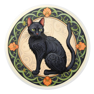 nouveau zwarte kat keramische knop
