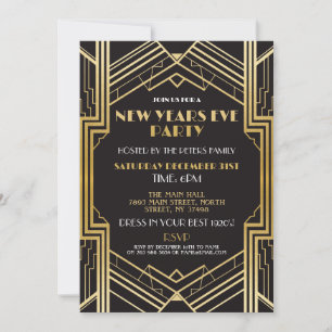 Nouvel An 1920 Eve Invitation Gatsby Party Gold
