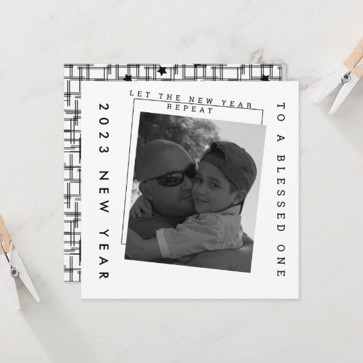 Nouvel An 2023 Carte photo noir blanc (Devant/Arrière en situation)