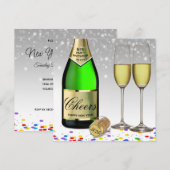 Nouvel An 2025 Invitation Bouteille de Vin Étincel (Devant / Derrière)