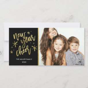 Nouvel An Carte photo de vacances Cheer Gold Foil