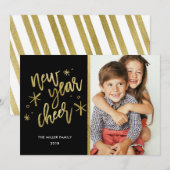 Nouvel An Carte photo de vacances Cheer Gold Foil (Devant / Derrière)