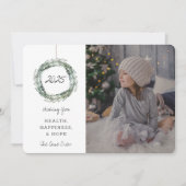 Nouvel An Carte photo Floral Wreath Blue (Devant)