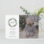 Nouvel An Carte photo Floral Wreath Blue (Debout devant)