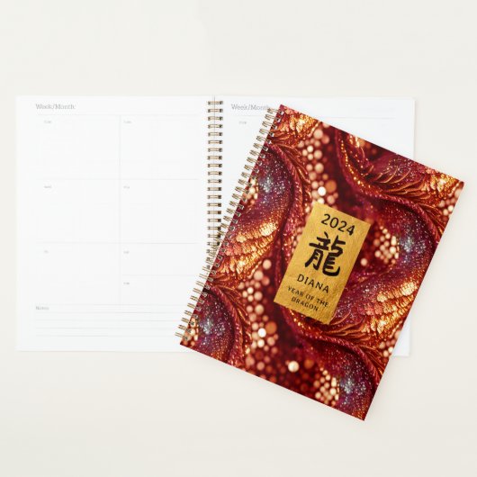 Nouvel An chinois du Dragon Red & Gold Planner (Devant avec enveloppe)