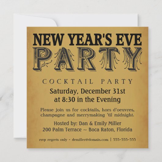 Nouvel An Cocktail Party Invitations Vintages (Devant)