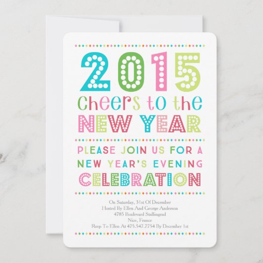 Nouvel An Coloré Moderne Invitation de Soirée (Devant)