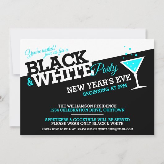 Nouvel An Eve Black and White Party Invitations (Devant)