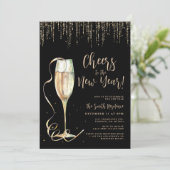 Nouvel An Eve Black & Gold Party Invitation (Debout devant)
