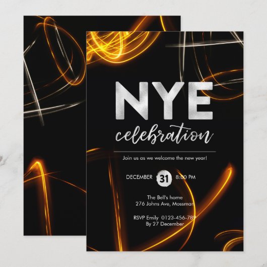 Nouvel An Eve fête étincelante lumière Invitation (Devant / Derrière)