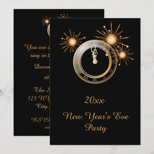 Nouvel An Eve Party Horloge Invitation (Devant / Derrière)