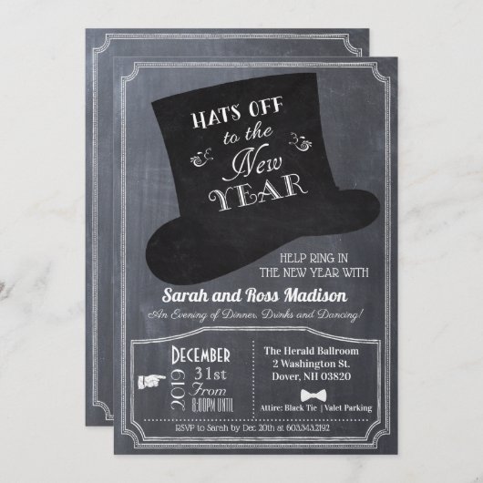 Nouvel An Eve Top Hat Chalk Invitation (Devant / Derrière)
