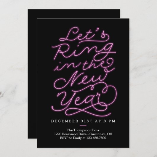 Nouvel An Glow New Year's Eve Party Invitation (Devant / Derrière)