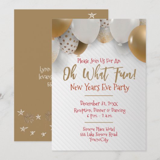 Nouvel An, Gold & White Party Invitation (Devant / Derrière)