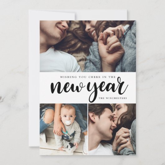 Nouvel An Honneur Trois Photo Collage Carte Nouvel (Devant)
