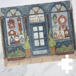 Nouvel An Horloge Boutique Aquarelle Puzzle<br><div class="desc">Ce puzzle à thème New Years Day magasin d'horlogerie devant la vitrine présente des oeuvres d'art originales d'une vitrine de vitrine de la vieille ville présentant des horloges antiques. Inspiré par les magasins de la vieille ville, ce puzzle est une aquarelle peinte pour la page de Janvier dans un calendrier...</div>