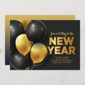 Nouvel An Invitation Black and Gold (Devant / Derrière)