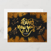 Nouvel an Invitation Pine Gold Société Parti Postc (Devant / Derrière)