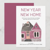 Nouvel An Maison rose Faire-part de déménagement (Devant / Derrière)