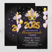 Nouvel An Masquerade Party Black Gold Invitation (Devant / Derrière)