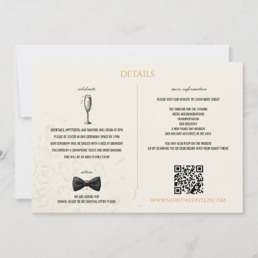 Nouvel An Noir et Or Faire-part de mariage (Dos)