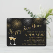 Nouvel An Noir et Or Invitations (Debout devant)