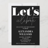 Nouvel an noir invitation Fêtons la fête (Devant)