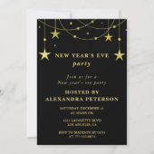 Nouvel an noir invitation Party Gold Stars (Devant)