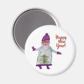 Nouvel An Personnalisé, Le Père Noël Magnet rond (Recto/Verso)