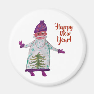 Nouvel An Personnalisé, Le Père Noël Magnet rond