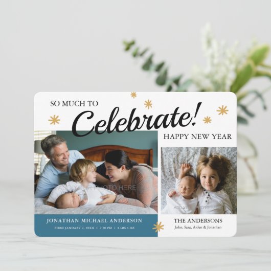 Nouvel An Photo Baby Boy Faire-part de naissance (Debout devant)