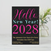 Nouvel An Soirée Black Hot Pink Invitation (Debout devant)